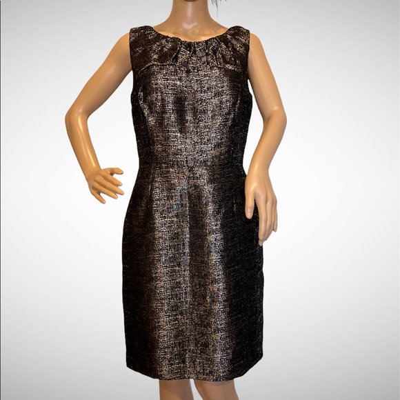 Ellen Tracy Black and Metallic Gold Sleeveless Midi Dress Size 8 VGC - Picture 1 of 5